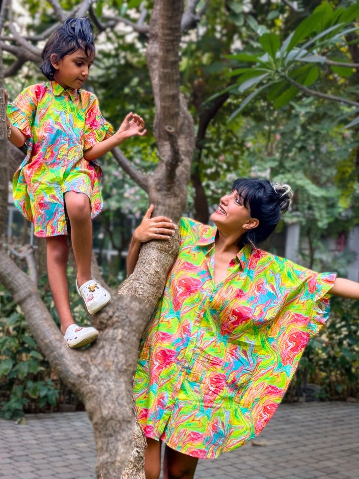 Holi print Kaftan Shirt for Girls, Women | Neon Holi