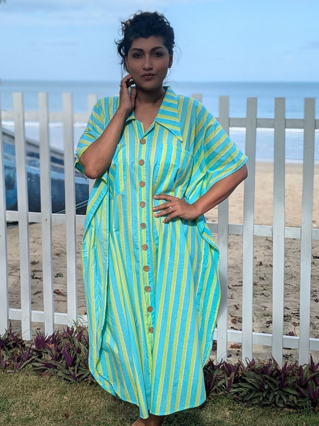 Women’s striped cotton loungewear designed for no-bra comfort and coverage
