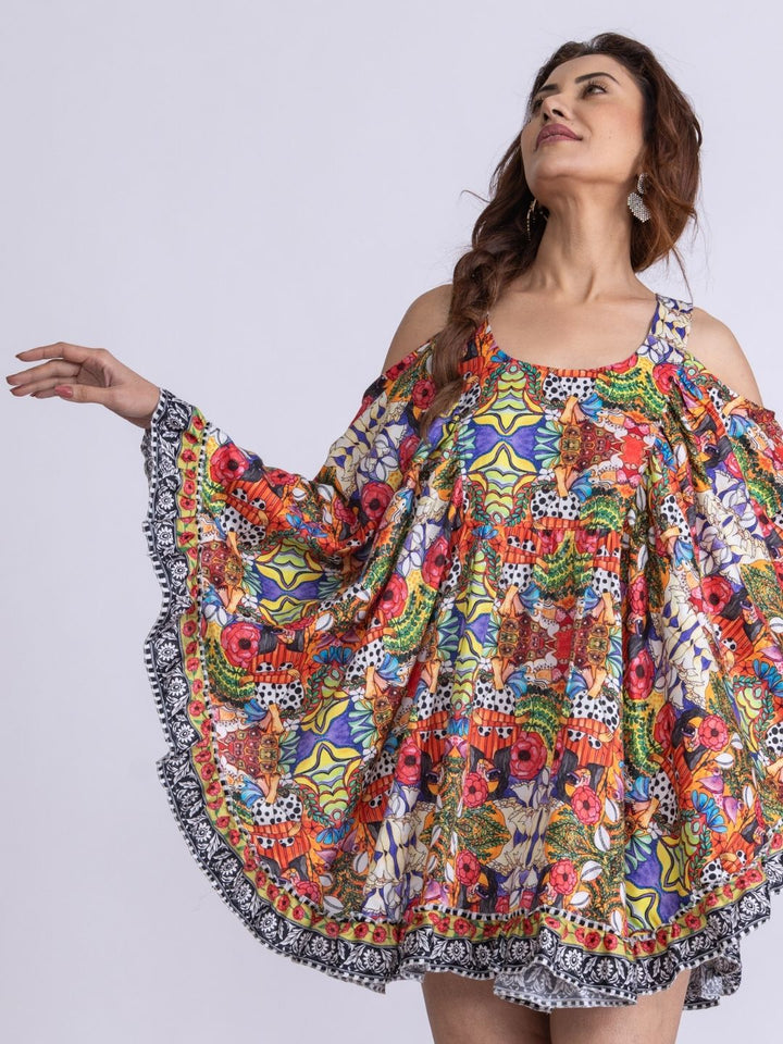 Women’s Cotton Cold-Shoulder Kaftan Dress – Ruby Print | Bold Summer Style by Tura Turi
