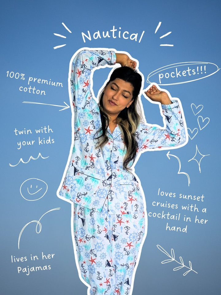 Nautical theme women’s cotton night suit – breathable cotton nightwear