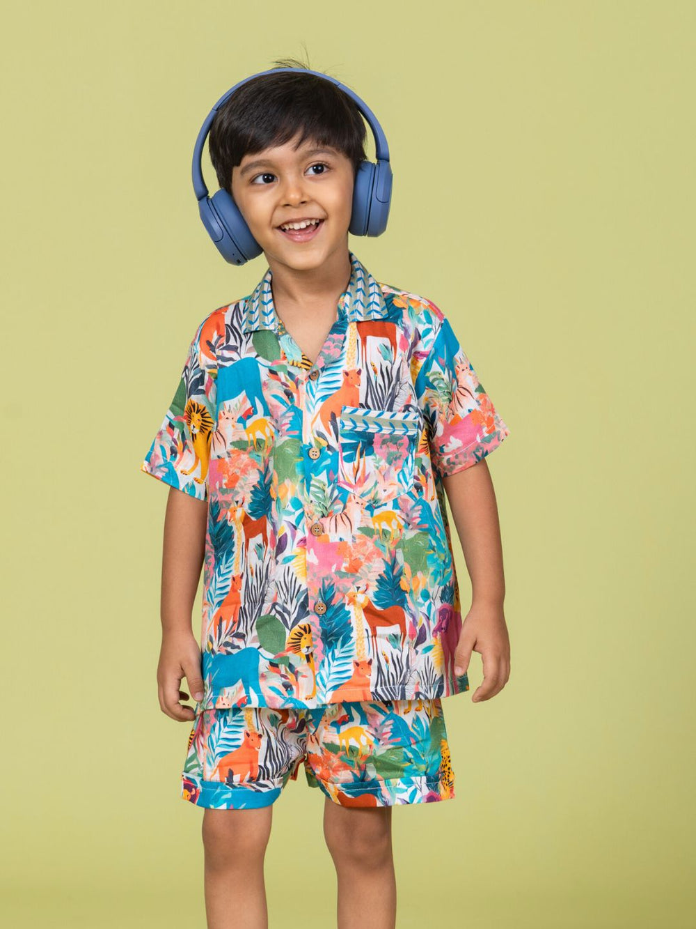 Boys' Cotton Shirt & Shorts Set – Whimsical Forest Print | Comfortable Summer Outfit by Tura Turi