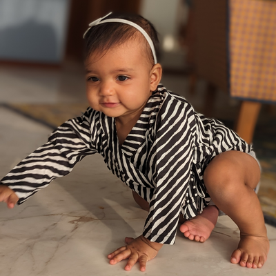 Cotton Muslin Baby Angrakha Jhabla | Leheriya Black