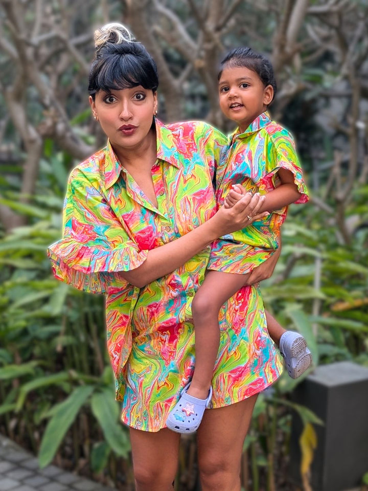 Holi print Kaftan Shirt for Girls, Women | Neon Holi