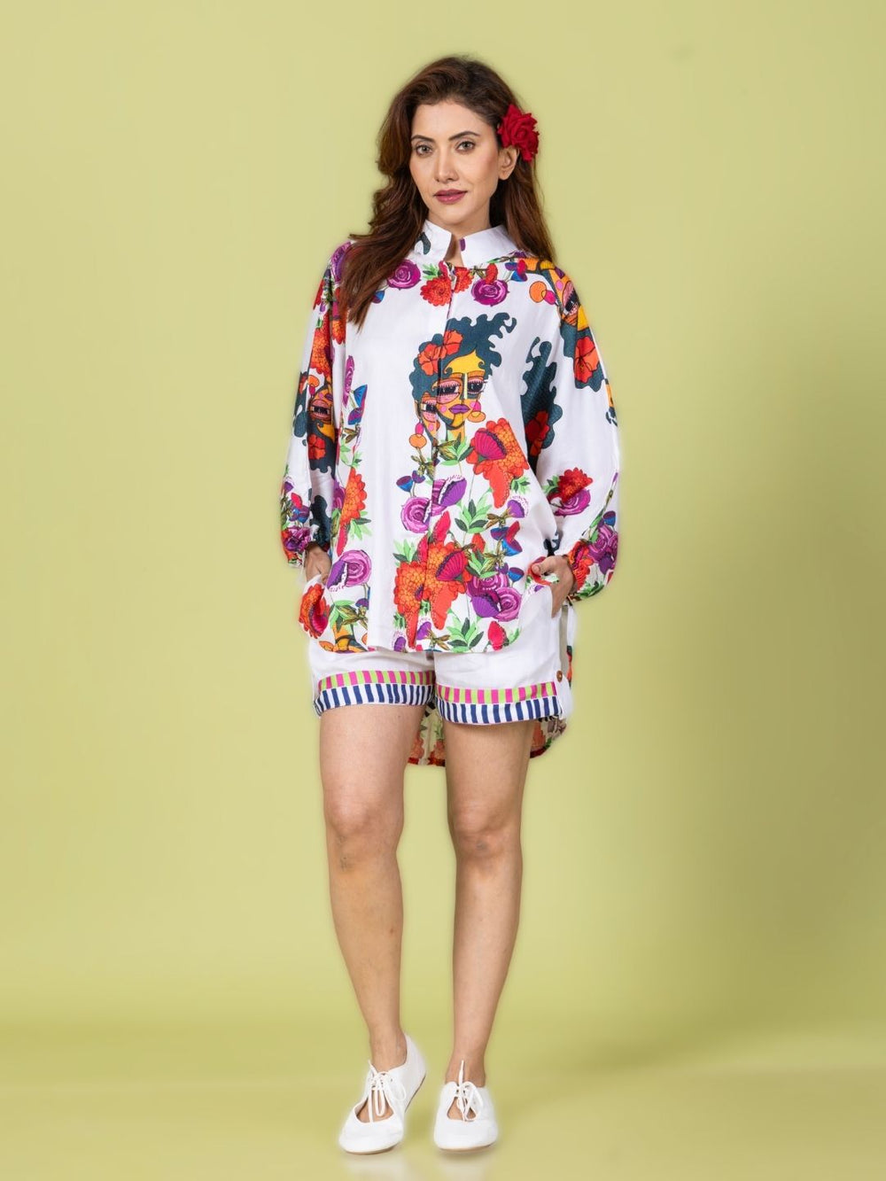 Women’s Cotton Top & Shorts Co-ord Set – Rosa Print | Fresh Summer Co-ord by Tura Turi