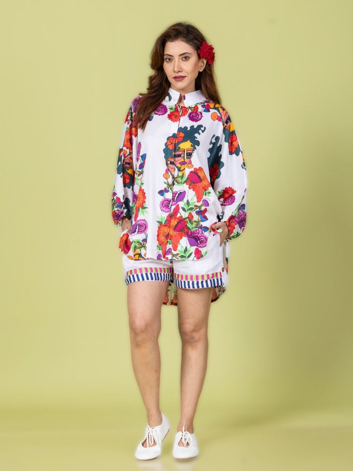 Women’s Cotton Top &amp; Shorts Co-ord Set – Rosa Print | Fresh Summer Co-ord by Tura Turi