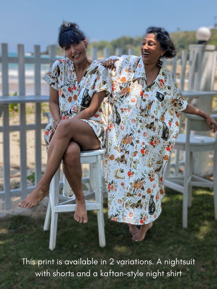 mother and daughter vacation twinning in no bra night suits and kaftans