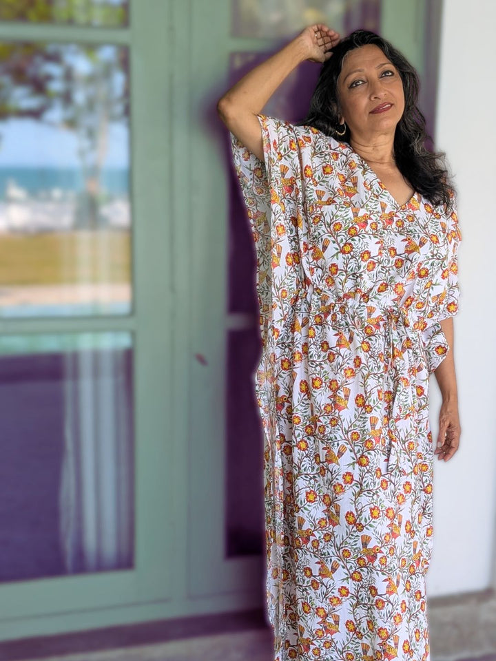 woman wearing a cotton nightie nightgown with no bra pockets