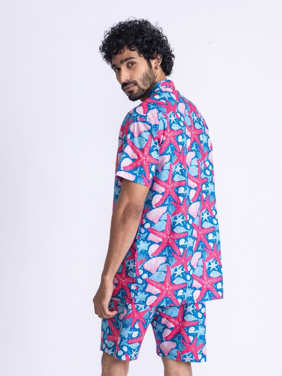Men’s Cotton Shirt &amp; Shorts Set – Starfish Print | Summer Co-ord by Tura Turi