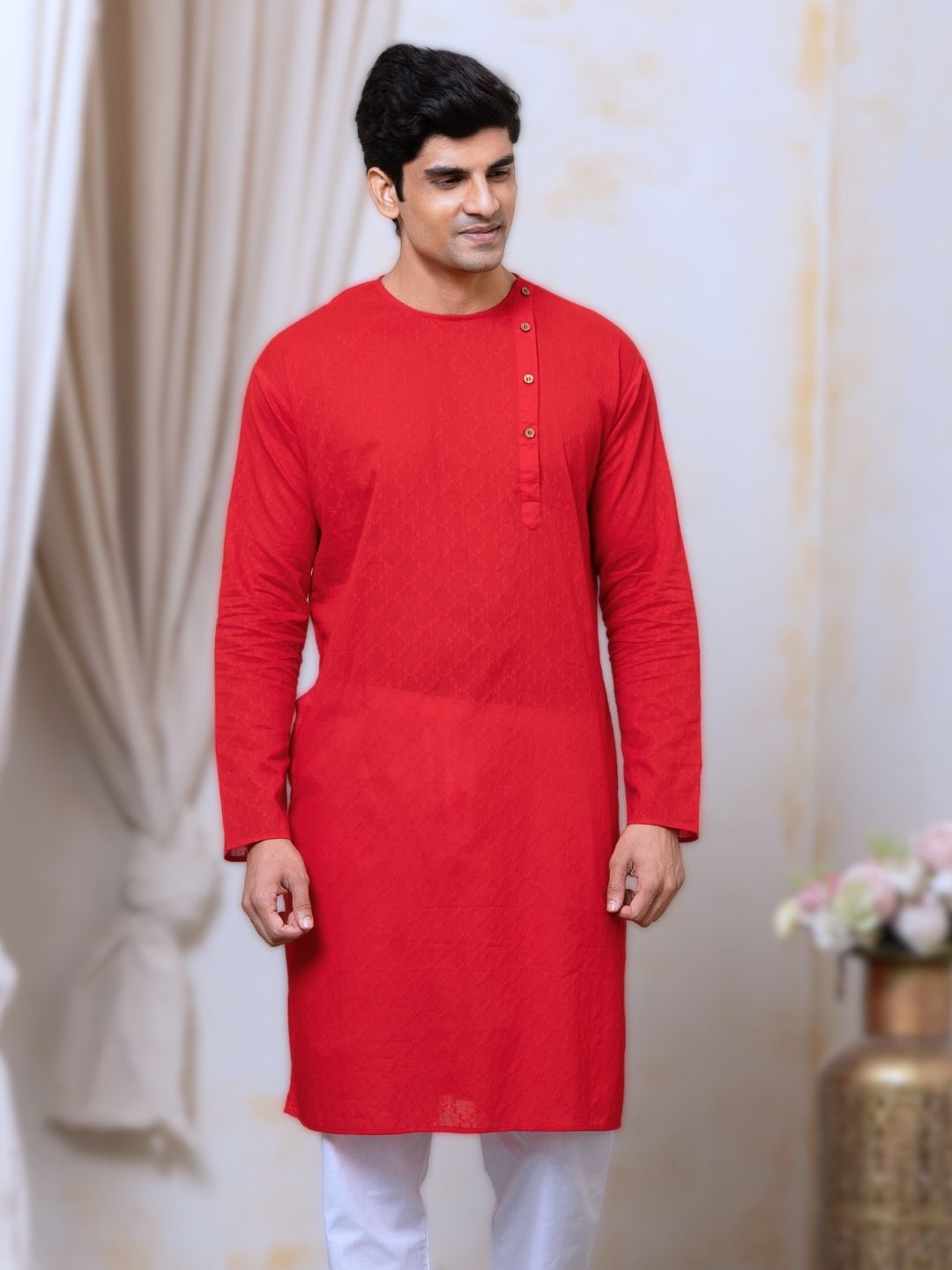 Cotton Kurta for Boys, Men | Colour Pop, Red