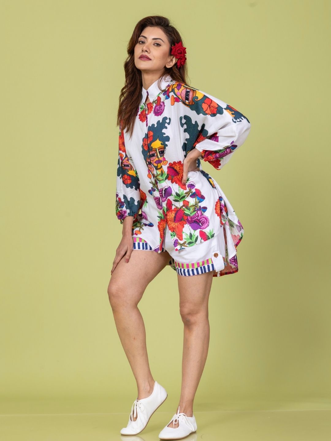 Women’s Cotton Top &amp; Shorts Co-ord Set – Rosa Print | Fresh Summer Co-ord by Tura Turi