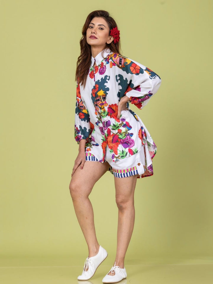 Women’s Cotton Top &amp; Shorts Co-ord Set – Rosa Print | Fresh Summer Co-ord by Tura Turi