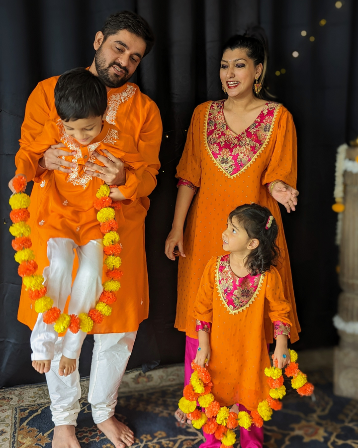 Orange Georgette Kurta with Pink Palazzo Pants | Girls &amp; Women