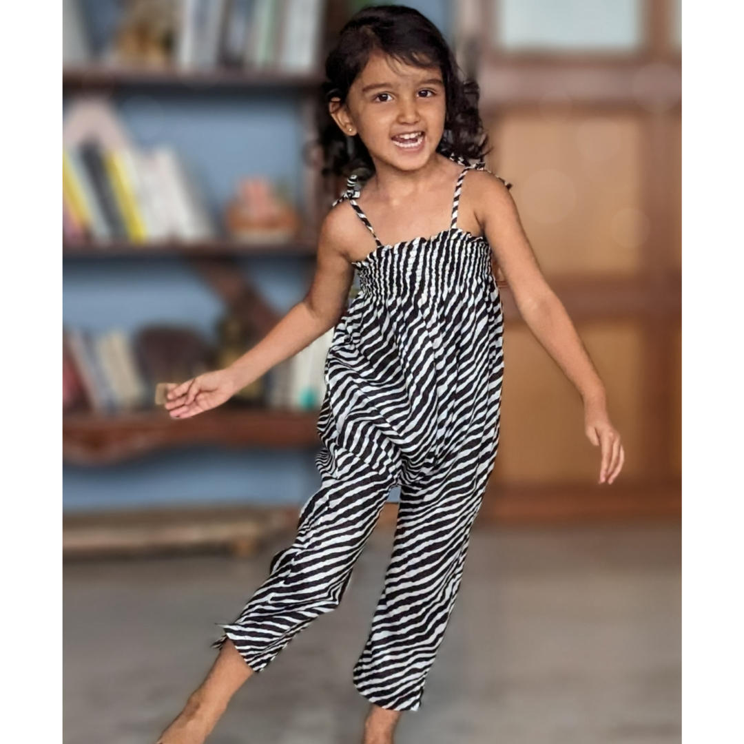 Cotton Malmal Jumpsuit for Girls | Leheriya Black