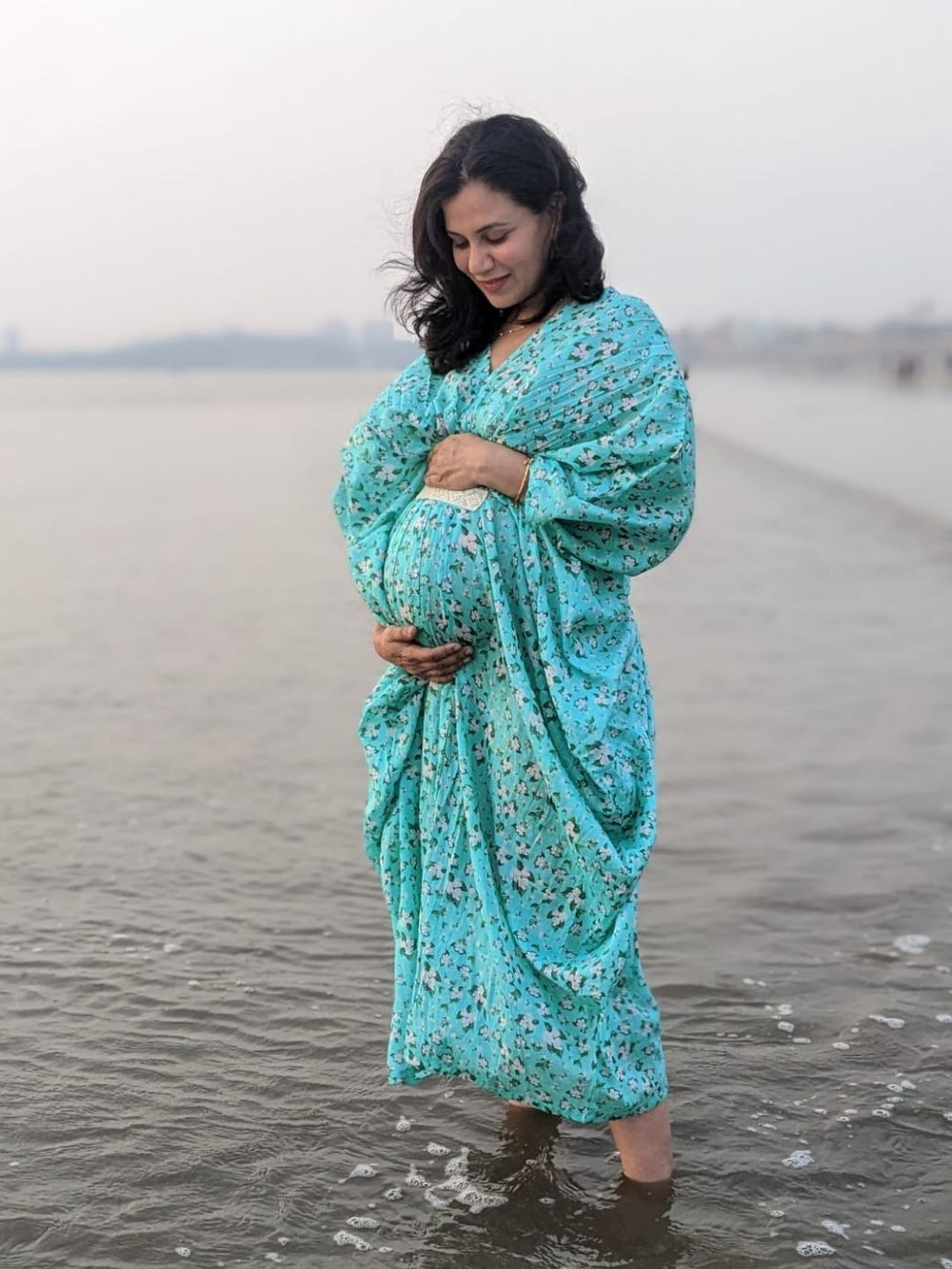 Turquoise Jasmine flowing cotton kaftan dress – soft elegant fashion