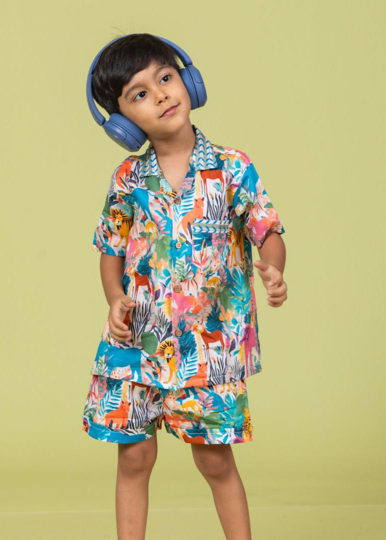 Boys' Cotton Shirt & Shorts Set – Whimsical Forest Print | Comfortable Summer Outfit by Tura Turi