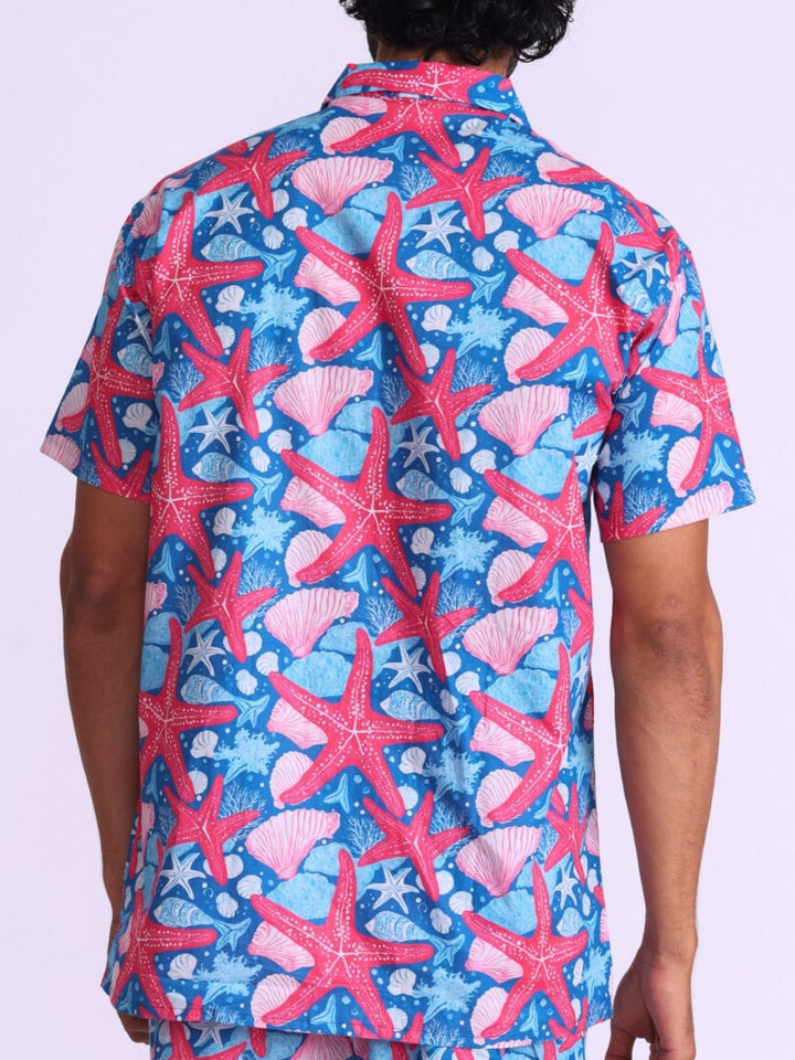 Men’s Cotton Shirt &amp; Shorts Set – Starfish Print | Summer Co-ord by Tura Turi