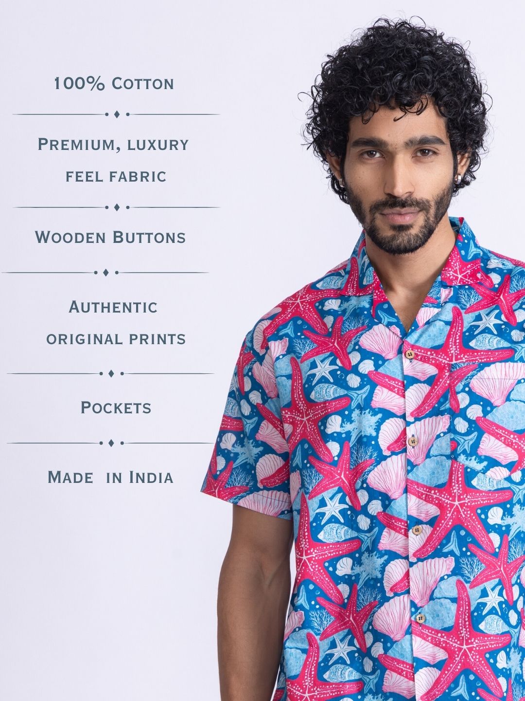 Men’s Cotton Shirt &amp; Shorts Set – Starfish Print | Summer Co-ord by Tura Turi