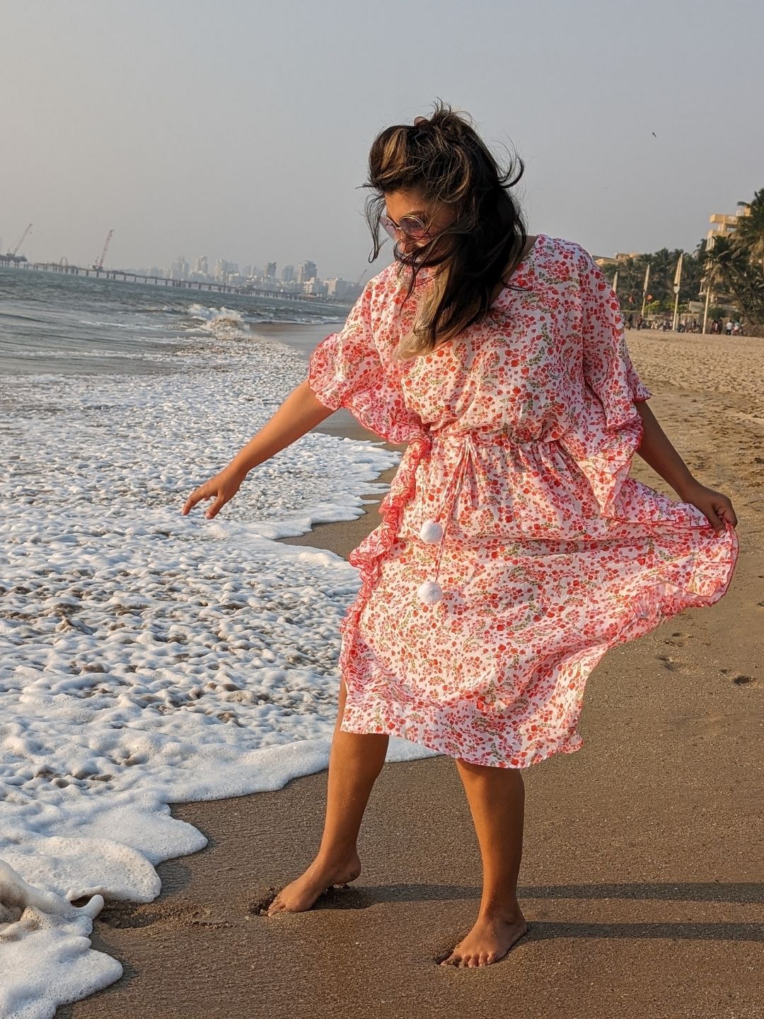 Bougainvillea print women’s cotton beach kaftan – tropical summer fashion
