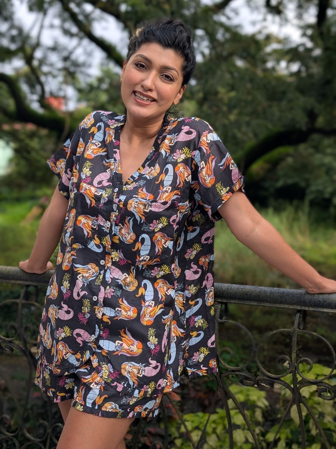 Women's 'No Bra' Night Suit Shorts Set | Mermaid Black