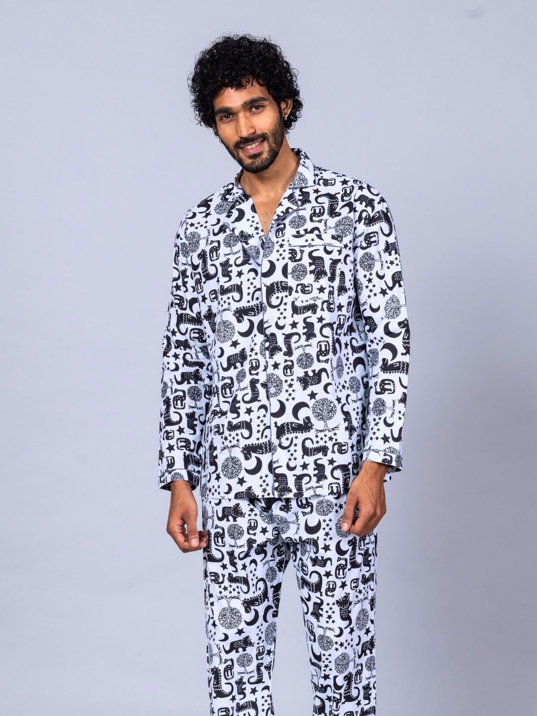 Farm Animals print men’s cotton night suit – countryside cotton sleepwear