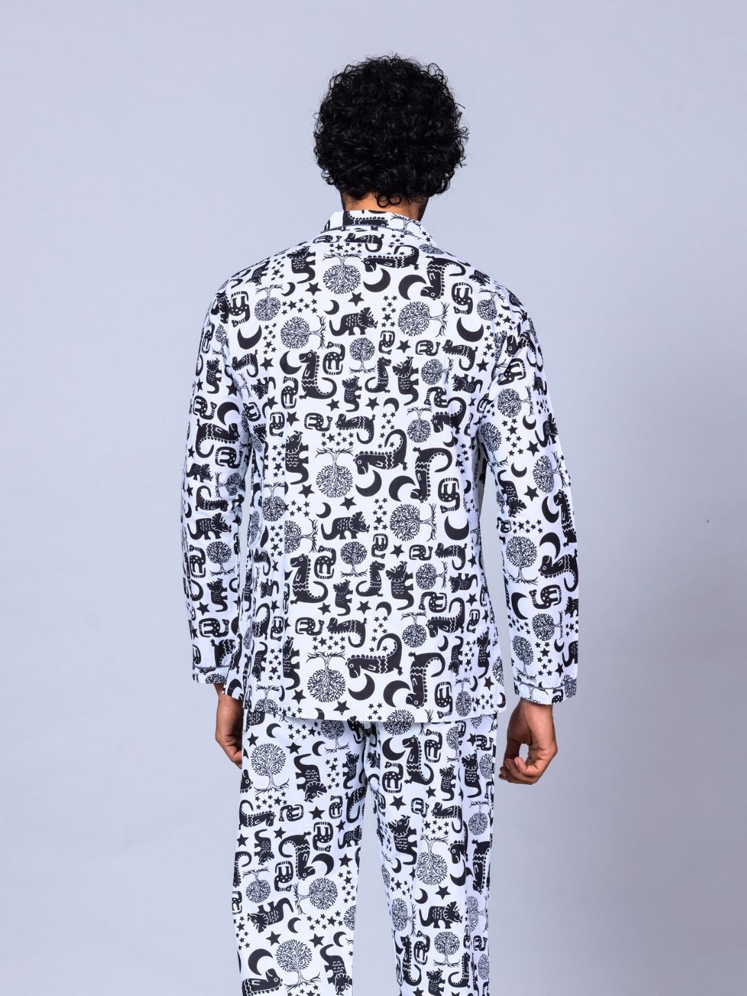 Dinosaur Dancing print men’s cotton night suit – fun cotton sleepwear