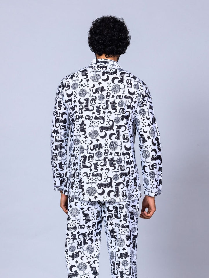 Dinosaur Dancing print men’s cotton night suit – fun cotton sleepwear