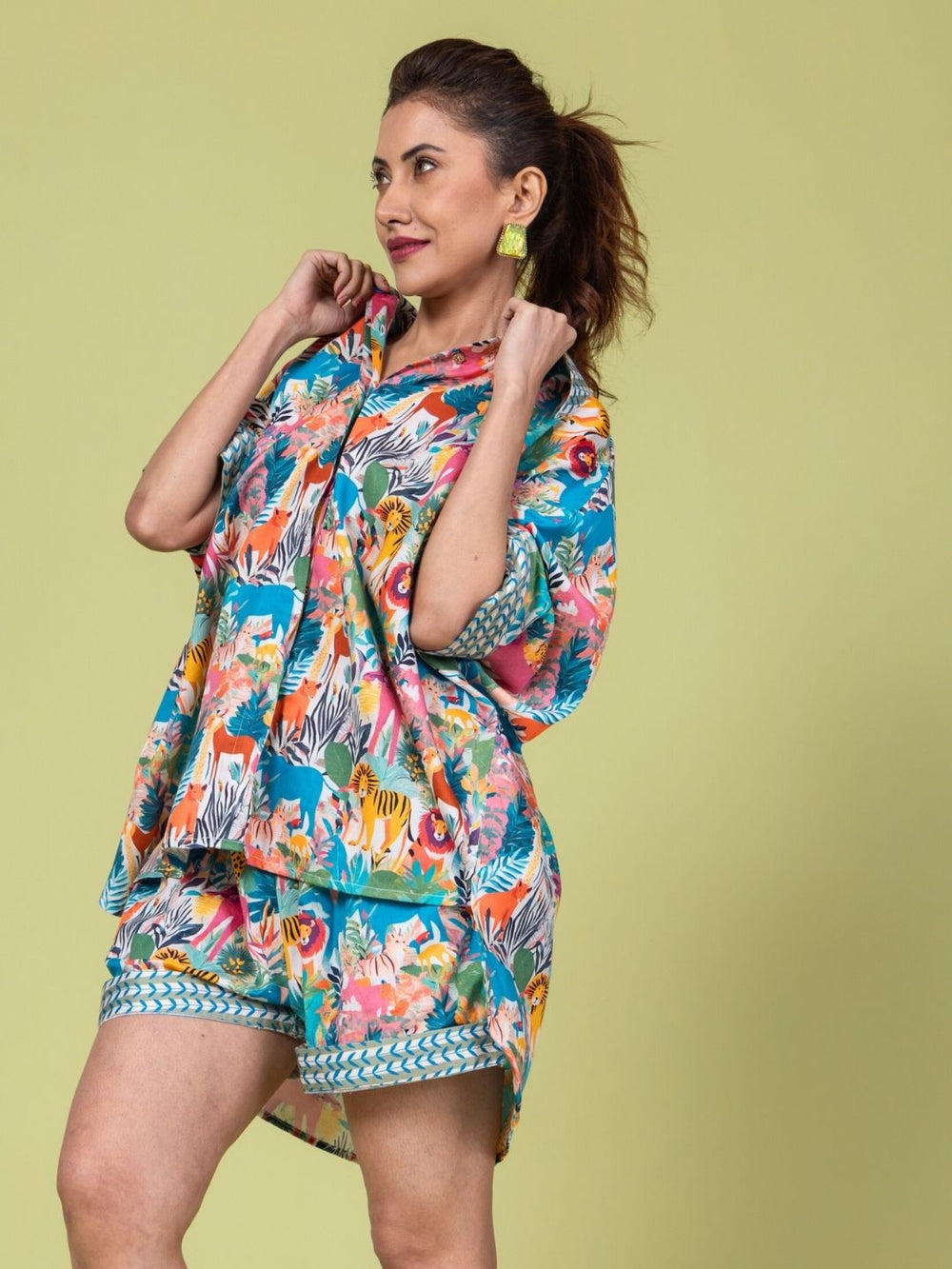 Women’s Cotton Top & Shorts Co-ord Set – Whimsical Forest Print | Breezy Summer Wear by Tura Turi