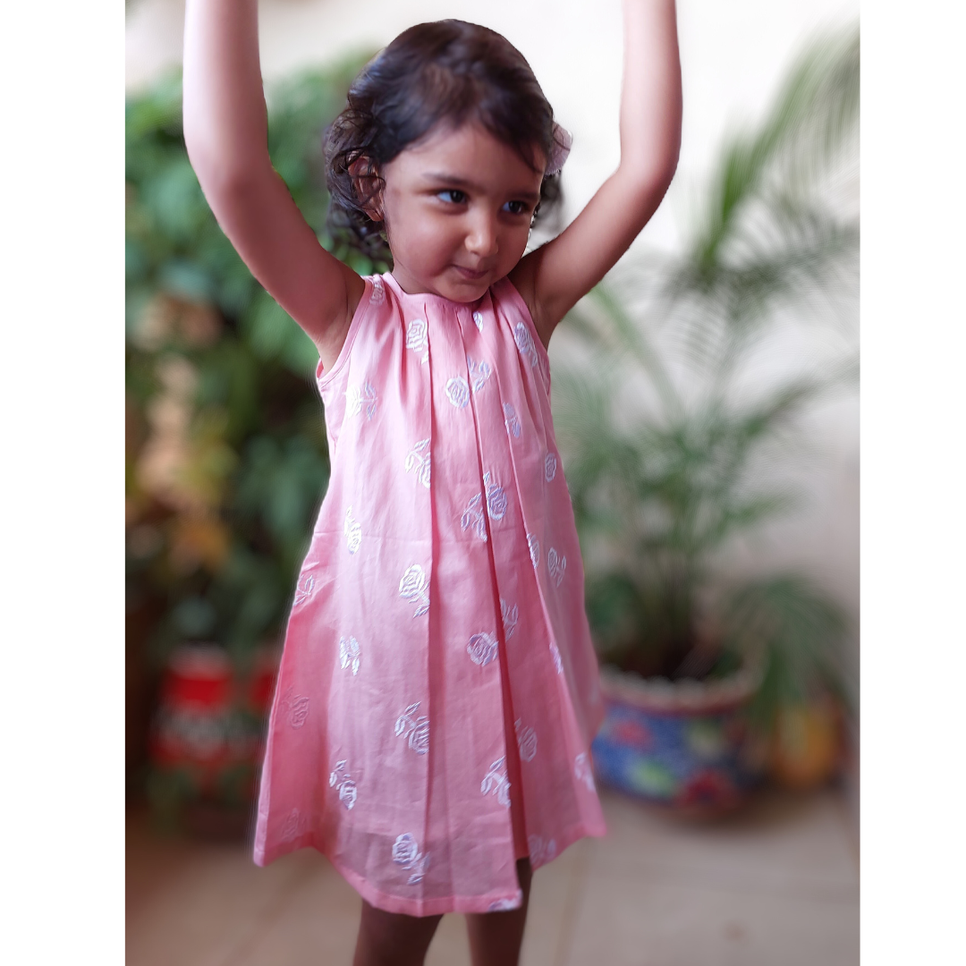 Embroidered Malmal Dress | Rose Pink | 1-12Y