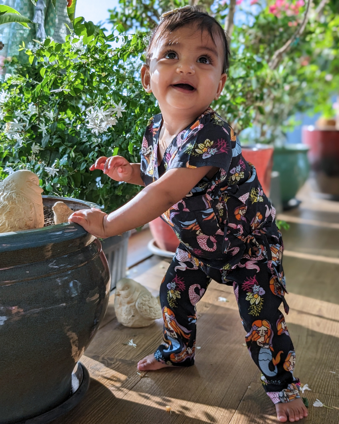 soft elastic pajama, with kimono style tie up jhabla top for baby