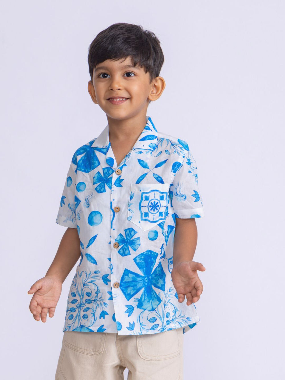 Boys' Cotton Shirt – Azure Print | Cool Summer Shirt by Tura Turi