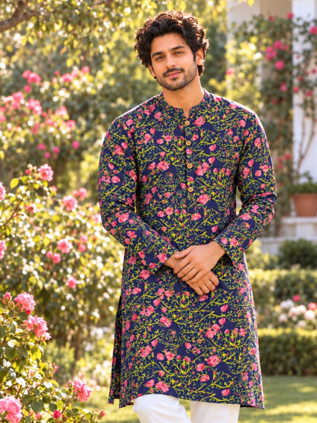 Festive Cupro Silk Kurta for Men | Midnight Rose