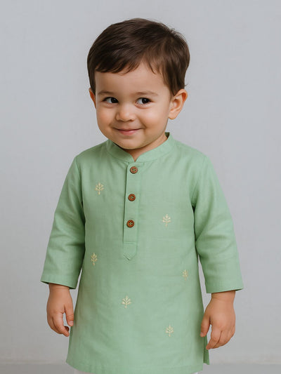 Embroidered Silk Kurta for Boys, Men | Misty Jade Green