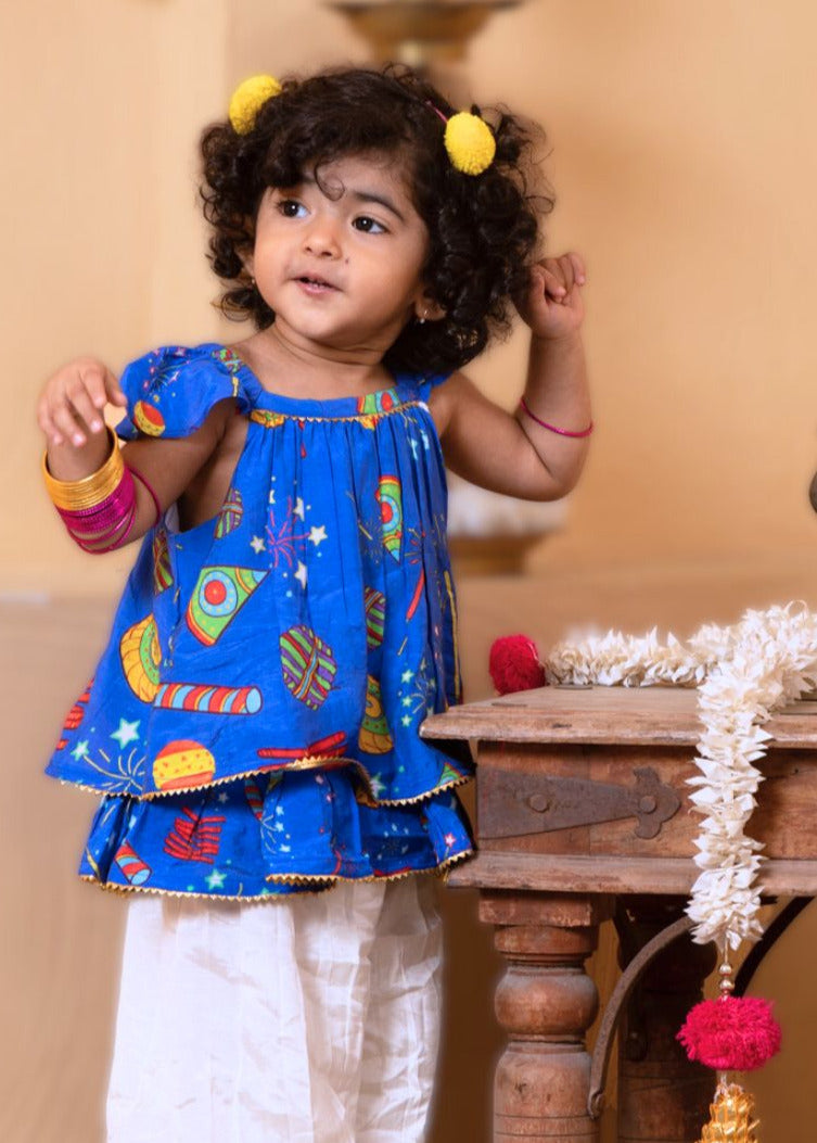 Viscose Silk Girls Kurti - Pleated Dhoti Pant | Phooljhari