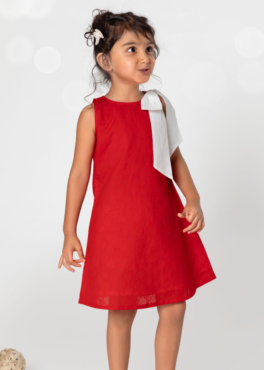 red dress with white bow, stylish cotton dress for girls, cotton lappet