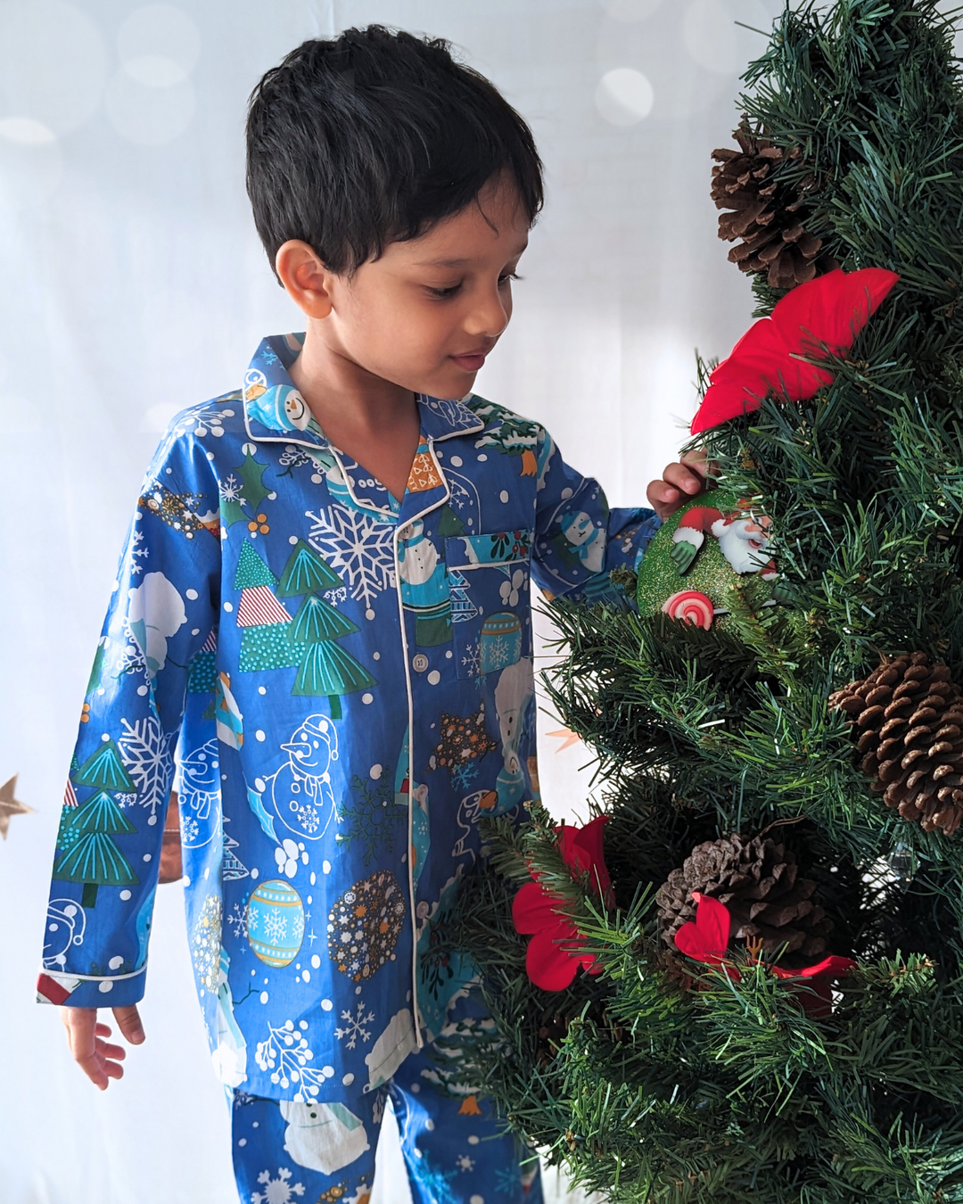 Cotton Night Suit for Kids | Jingle Bells - Blue