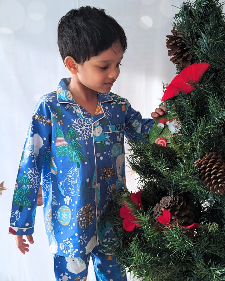 Cotton Night Suit for Kids | Jingle Bells - Blue