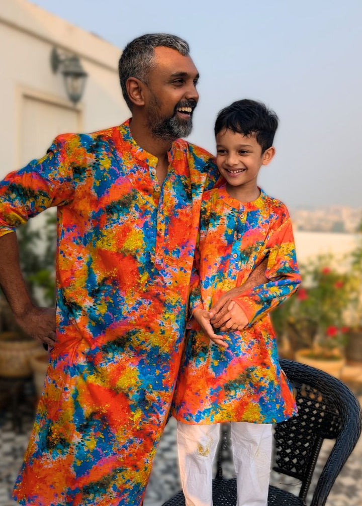 Holi print Cotton Kurta for Boys, Men | Gulaal
