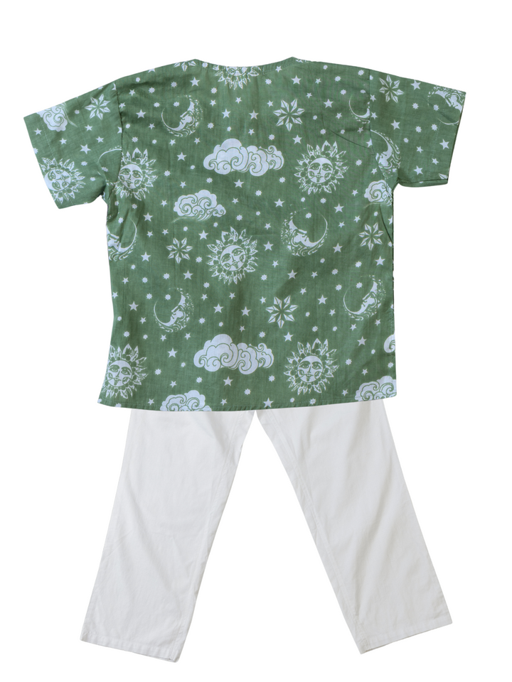 Cotton Night Suit for Kids | Nayantaara Sage Green