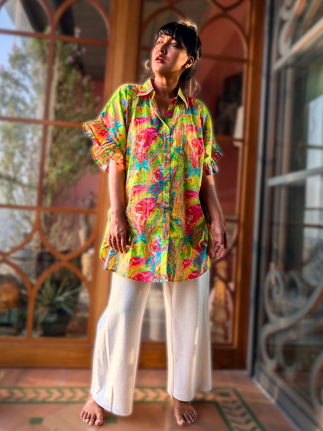 Holi print Kaftan Shirt for Girls, Women | Neon Holi