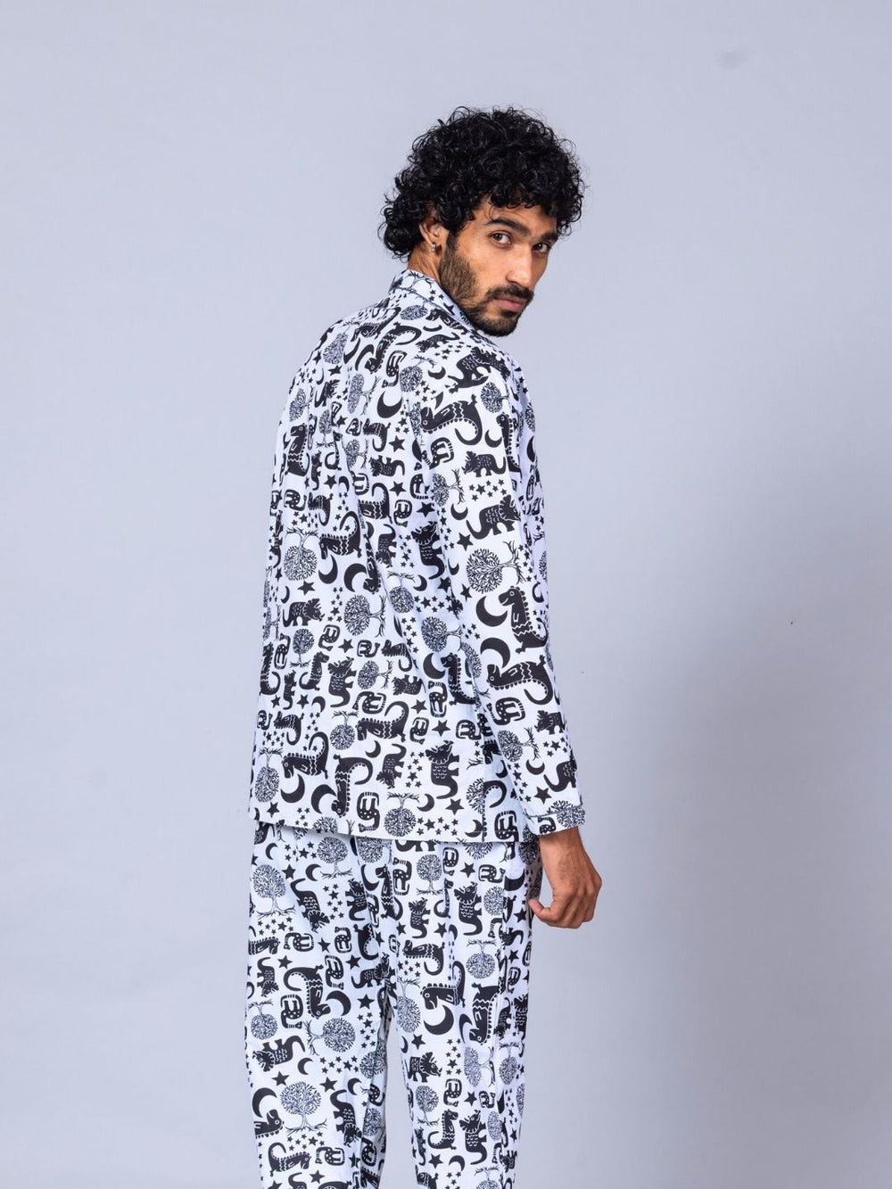 Dinosaur Dancing print men’s cotton night suit – fun cotton sleepwear