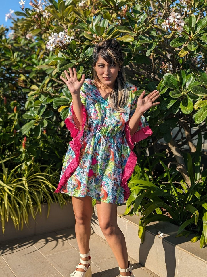 Kukdoo Koo women’s cotton beach kaftan – quirky rooster print summer wear