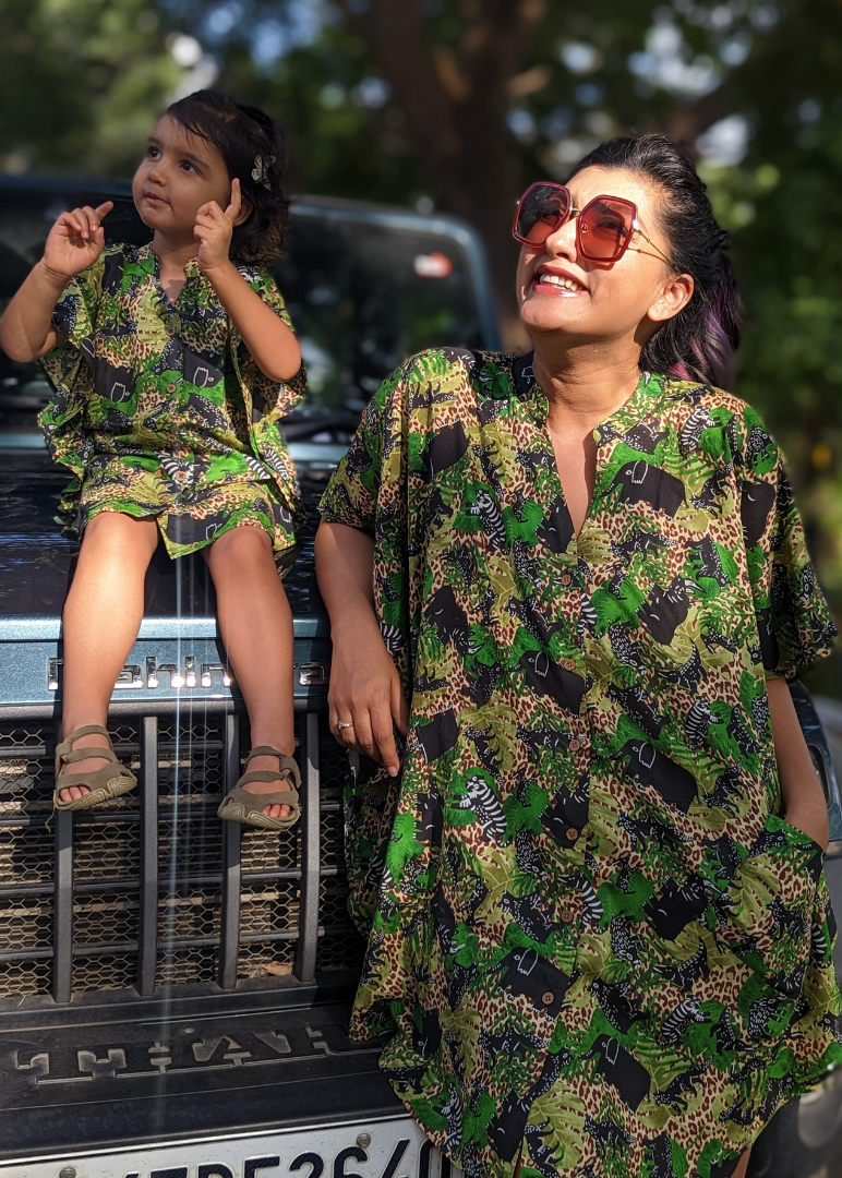 Safari print women’s kaftan shirt dress – cotton summer dress by Tura Turi