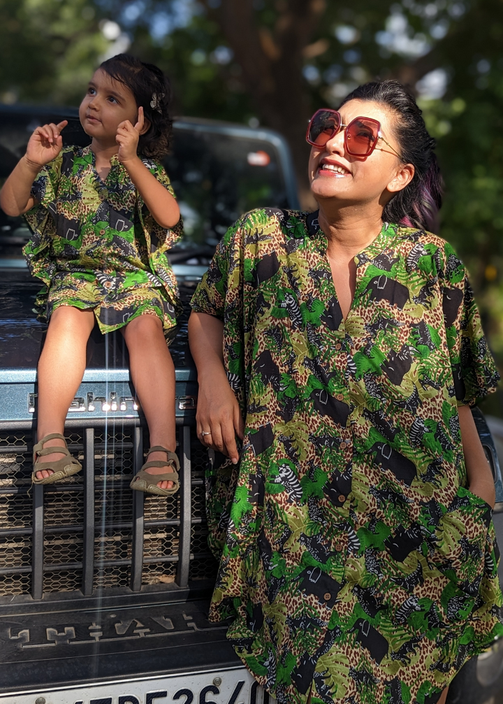 Safari print women’s kaftan shirt dress – cotton summer dress by Tura Turi