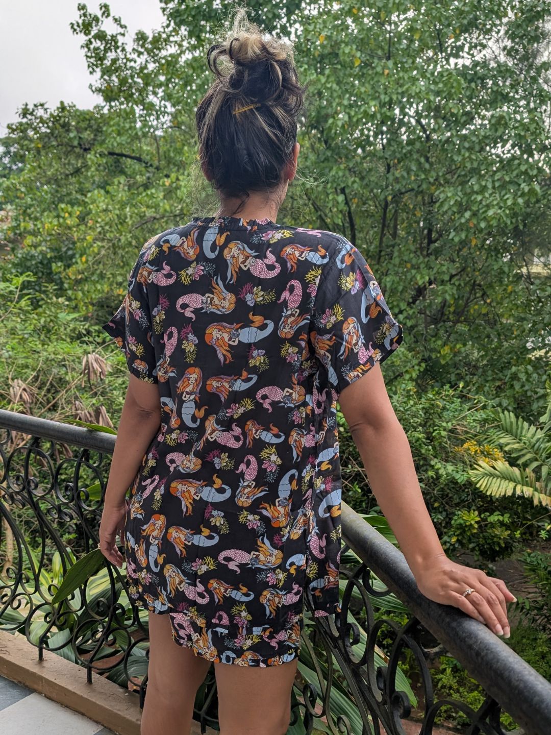 Women's 'No Bra' Night Suit Shorts Set | Mermaid Black