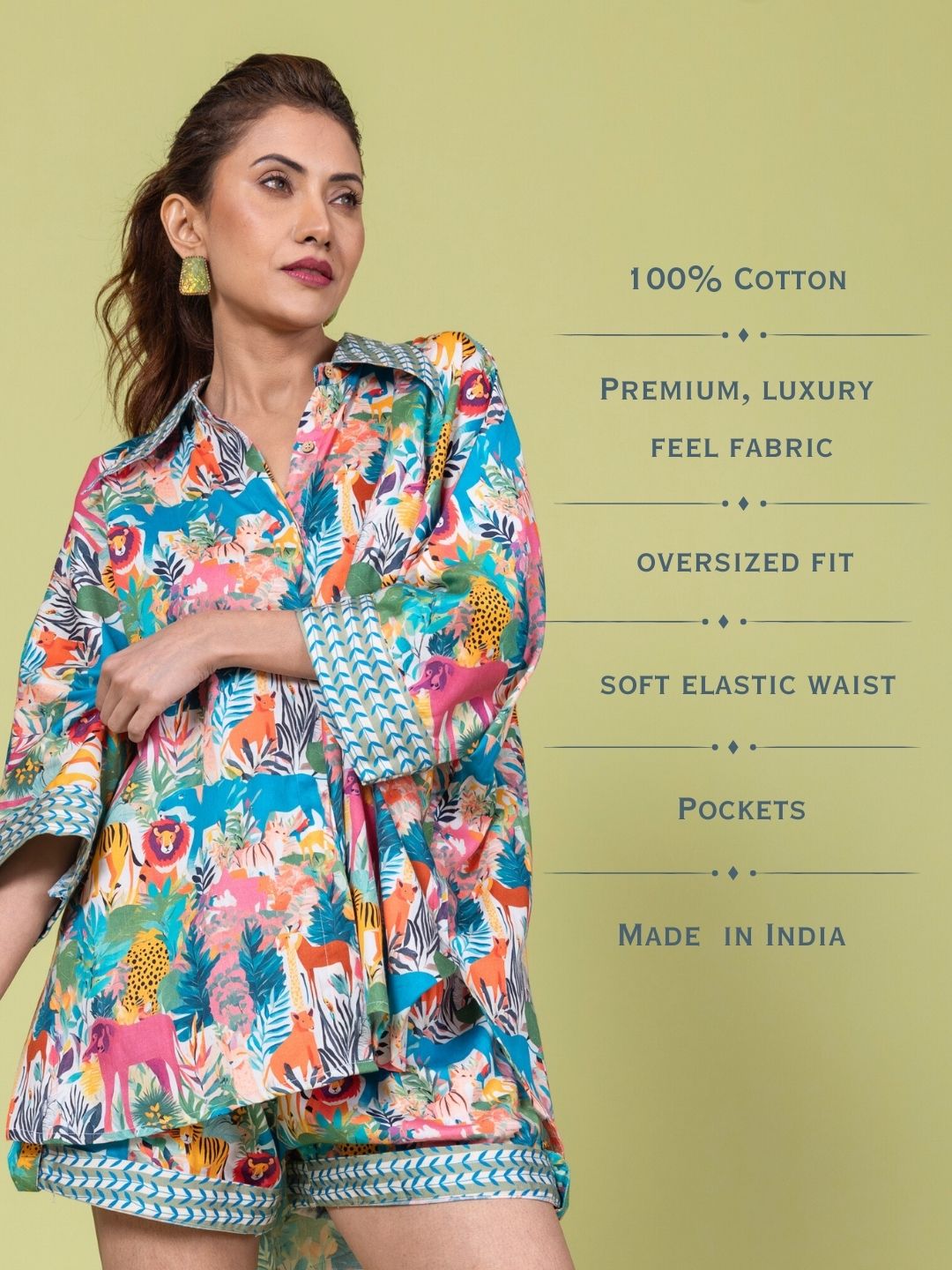 Women’s Cotton Top &amp; Shorts Co-ord Set – Whimsical Forest Print | Breezy Summer Wear by Tura Turi