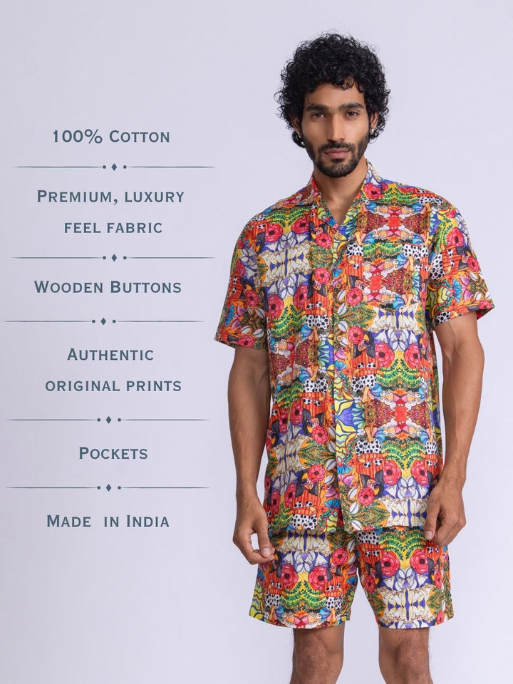 Men’s Cotton Shirt &amp; Shorts Set | Ruby