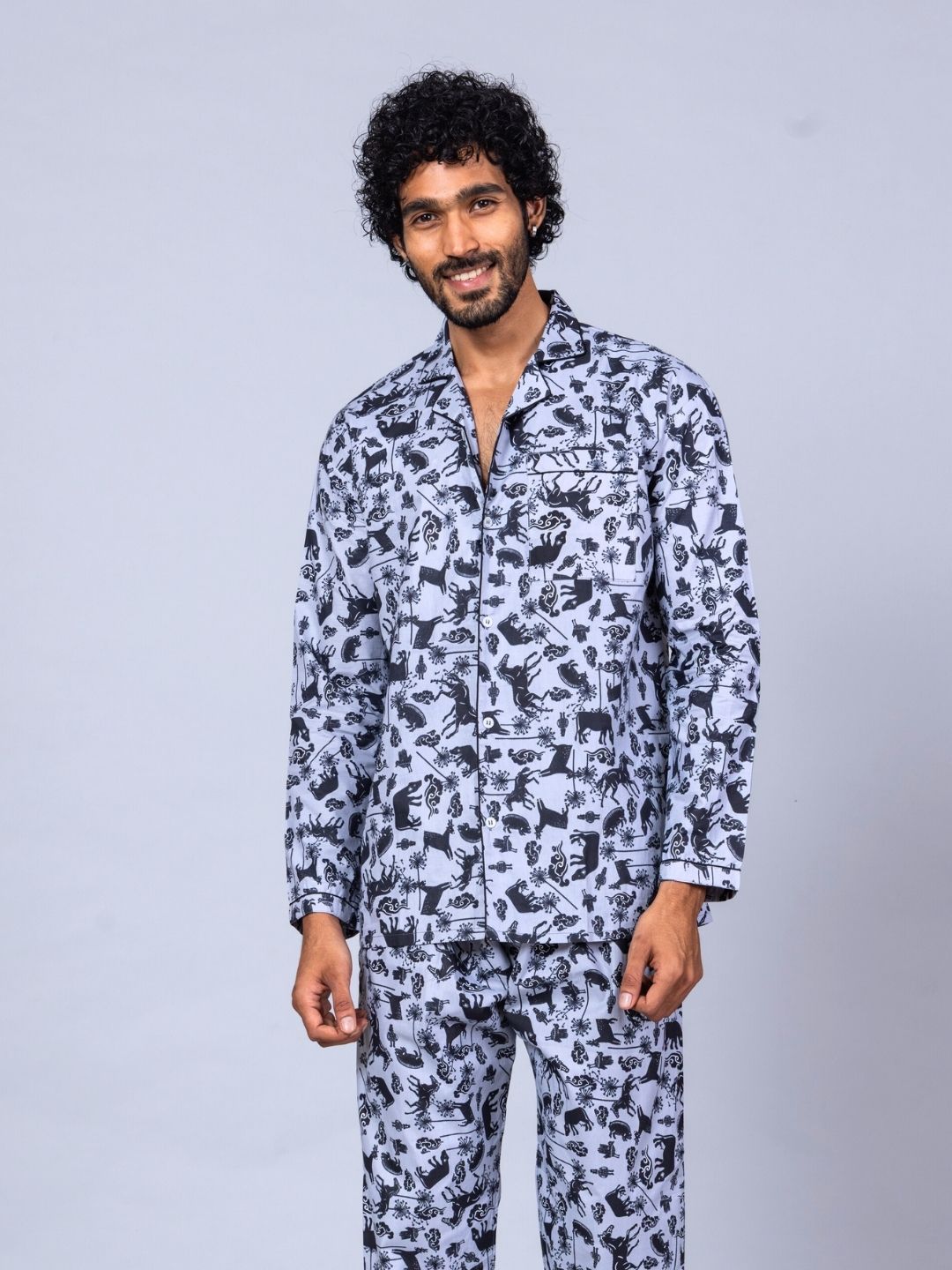 Farm Animals print men’s cotton night suit – countryside cotton sleepwear