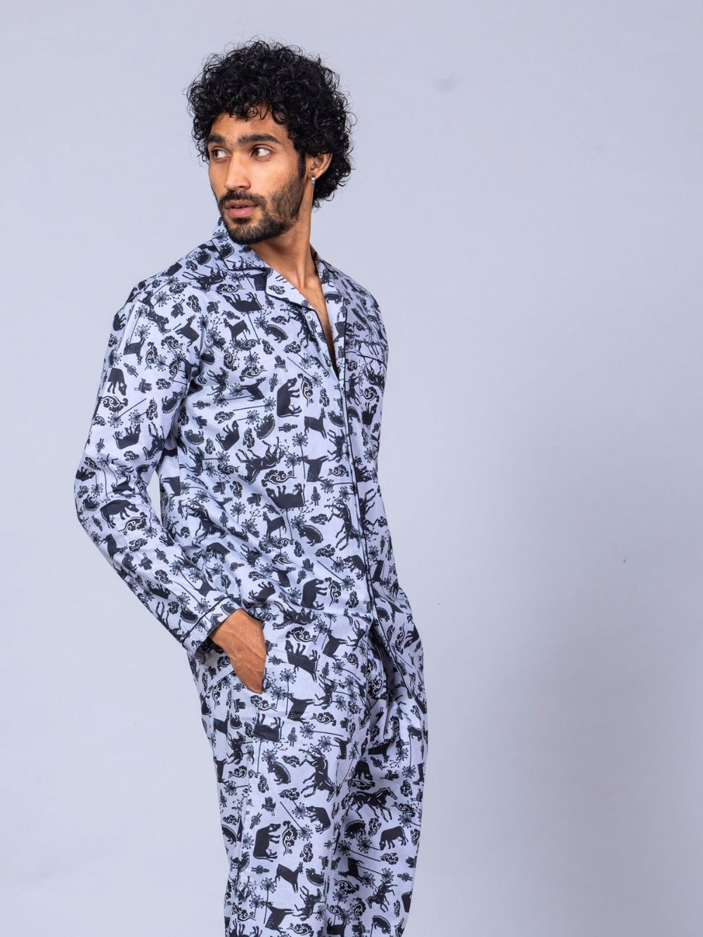 Farm Animals print men’s cotton night suit – countryside cotton sleepwear
