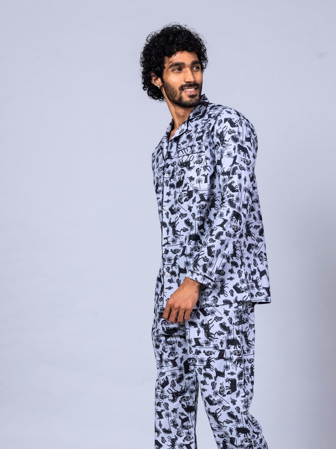 Farm Animals print men’s cotton night suit – countryside cotton sleepwear