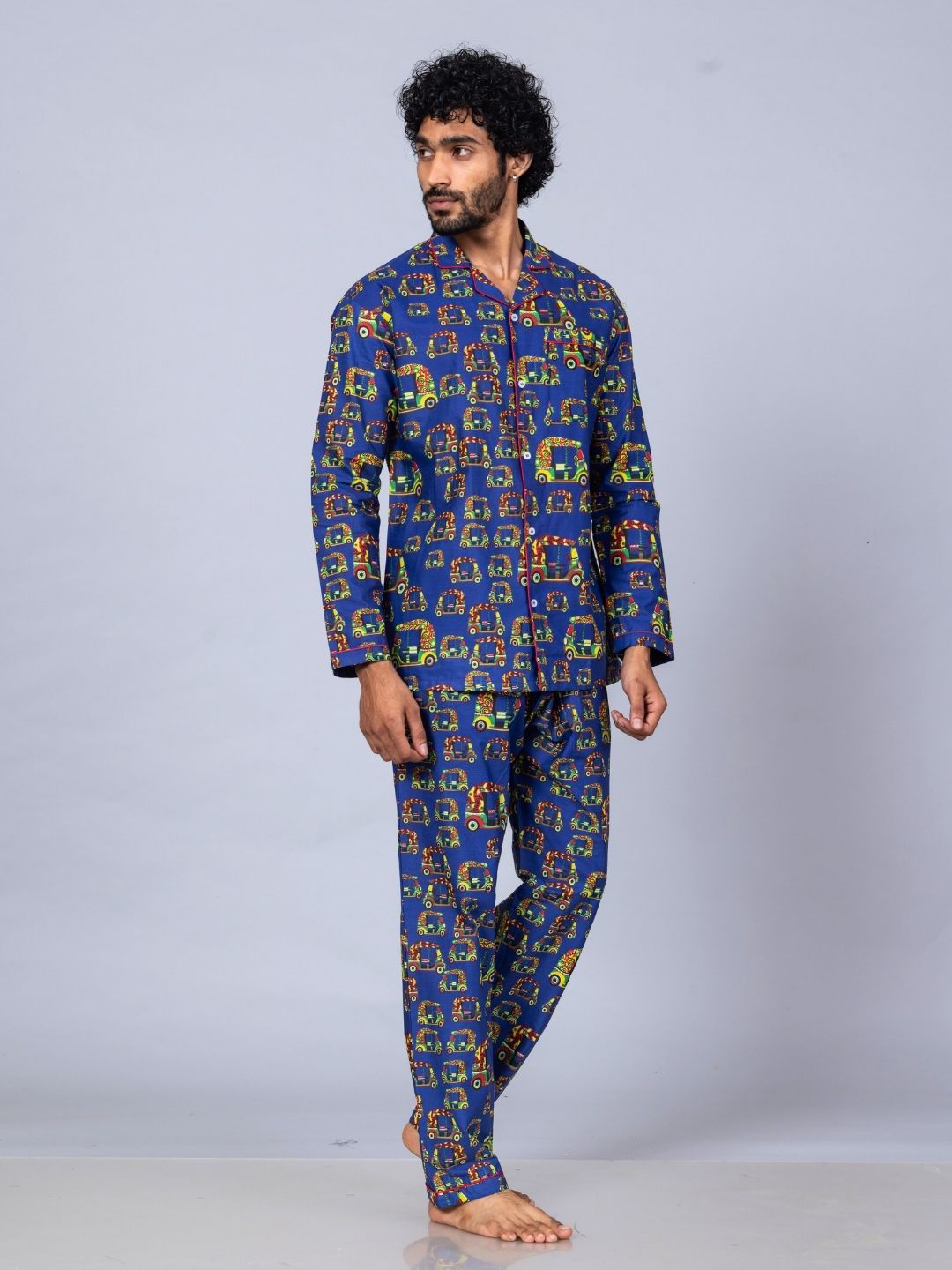 Autorickshaw print men’s cotton night suit – urban cotton loungewear